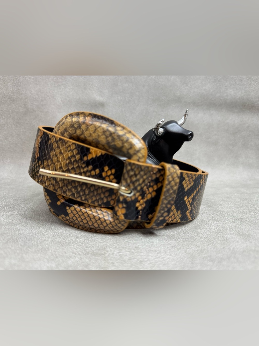 Veronica Beard Black & Brown Snake-Print Reptile-Style Belt